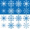 8 isolated blue simple winter snoflakes, vector illustration