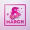 8 March. Happy Womens Day Floral Greeting card. International Holiday Illustration with Flower Design on Pink Background