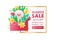 8 March sale vector illustration with red and yellow paper tulips. Happy women`s day paper art composition.