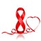 8 March symbol of red ribbon and ribbon in heart shaped.