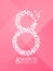 8 march women`s day - 8 letter number with butterflys on pink background