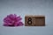 8 October on wooden blocks with a pink daisy
