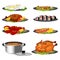 8 pcs ready meals, restaurant food on a white background