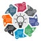 8 step vector element in eight colors with labels, infographic diagram. Business concept of 8 steps or options with bulb