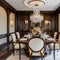 8 A traditional-style dining room with a mix of wooden and upholstered finishes, a classic candelabra chandelier, and a large, f