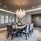 8 A transitional-style dining room with a mix of neutral and metallic finishes, a mix of upholstered and wooden chairs, and a la