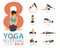 8 Yoga poses for workout in releasing lower back concept. Woman exercising for body stretching. Yoga posture or asana for fitness.