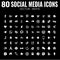 80 flat Vector simple social media icons - white - for web design and graphic design