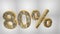 80% off discount promotion sale made of realistic gold helium text, 3D rendering