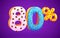 80 percent Off. Discount dessert composition. 3d mega sale symbol with flying sweet donut numbers. Sale banner or poster