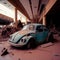 80\'s demolition Beetle car inside a mall