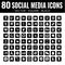 80 Vector Square black Social Media Icons with rounded corners for graphic design and web design