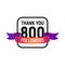 800 followers number with color bright ribbon isolated vector icon. Four hundred follower thank you