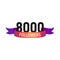 8000 followers number with color bright ribbon isolated vector icon