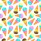 8018 Ice cream watercolor seamless pattern, hand drawn painted