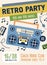 80s and 90s retro music party flyer design. Poster template for nostalgia event in 1980s and 1990s style. Ad placard of