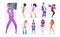 80s characters. Stylish disco people in casual clothes fashioned jackets pants and jeans vintage collection exact vector