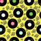 80s nostalgia style, Vintage retro 80`s fashion seamless background. Pattern with vinyl record.