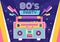 80s Party Cartoon Background Illustration with Retro Music, 1980 Radio Cassette Player and Disco in Old Style Design