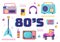 80s Party Cartoon Background Illustration with Retro Music, 1980 Radio Cassette Player and Disco in Old Style Design