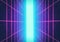 80s Retro Futurism Sci-Fi Background. glowing vertical neon grid. banner, poster. 3d rendering