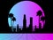 80s retro sci-fi city. City landscape with palm trees and futuristic sunset. Synthwave and retrowave style. Vector illustration