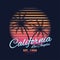 80s style vintage California typography. Retro t-shirt graphics with tropical paradise scene and tropic palms