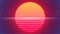 80s Sun Background. Retro Future Sunset Banner. Big Neon Sun. Synthwave Backdrop. Retrowave Style