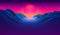 80s synthwave styled landscape with blue grid mountains and sun over canyon