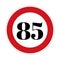 85 kmph or mph speed limit sign icon. Road side speed indicator safety element