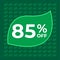 85 percent off. Eighty percent discount. Green banner.