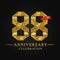 88th anniversary years celebration logotype. Logo ribbon gold number and red ribbon on black background.