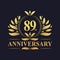 89th Anniversary Design, luxurious golden color 89 years Anniversary logo.