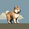 8bit Akita Dog Pixel Art: Isolated Landscapes In Pop Art Style