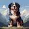 8bit Bernese Mountain Dog Vector Art: Landscape Painting Inspired