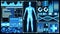8K 3D Rendering Human Body and DNA double helix Scan Analysis Abstract Medical Futuristic HUD Display Screen interface