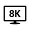 8k, hdtv, monitor, tv, icon. Black vector graphics