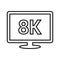 8k, hdtv, monitor, tv outline icon. Line art vector