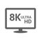 8k, hdtv, monitor, ultra hd tv icon. Gray vector graphics