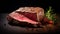 8k Resolution Beef Steak Cut With Herbs On Wooden Table