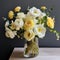 8k Resolution Glass Vase With White And Yellow Anemone Arrangement