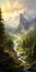 8k Resolution Mountain Painting With Intense Natural Lighting