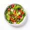 8k Resolution Salad Bowl With Fresh Vegetables On White Background