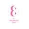 8th March, pink color symbol, negative space stylish vector logo template.