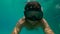8x times slowmotion shot of a man in a diving mask trainig in a pool