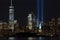 9/11 Memorial Beams with Statue of Liberty and Lower Manhattan