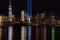 9/11 Memorial Beams with Statue of Liberty and Lower Manhattan