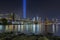 9/11 Tribute in Lights at Brooklyn Bridge and Lower Manhattan Sk