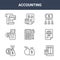 9 accounting icons pack. trendy accounting icons on white background. thin outline line icons such as ledger, balance sheet,