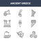 9 ancient greece icons pack. trendy ancient greece icons on white background. thin outline line icons such as pattern, pan flute,